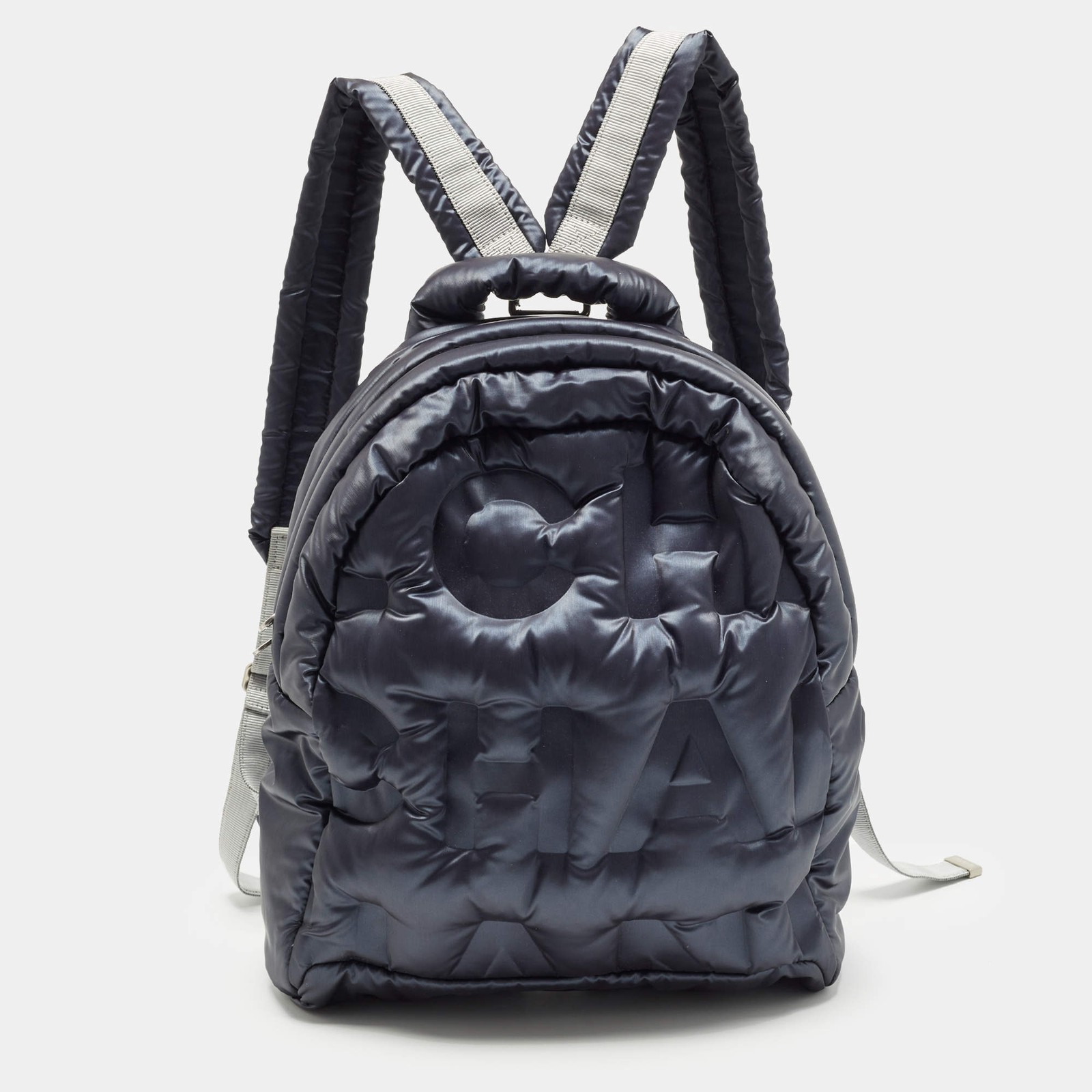 Chanel Doudoune Metallic Blue Embossed Nylon Backpack