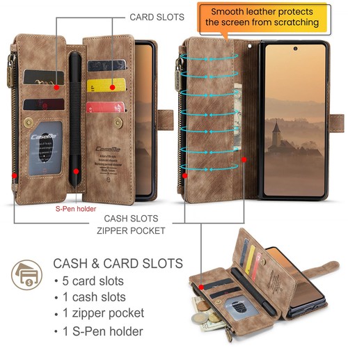 Funda Cartera Multifuncional CaseMe Para Samsung Galaxy Z Plegable 5 6 7 Cremallera - Imagen 13 de 32