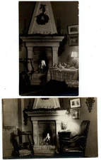 LOT OF 2 RPPC Italy House interior fireplace Christmas c1910? postcards a884