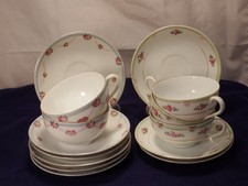 Vintage Japan Nippon Green  Blue Rose Tea Sets Hand Ptd Floral 14 Pcs SWEET