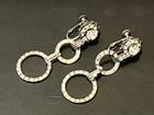 Vintage MIRIAM HASKELL Rhinestone & Silver Tone Rings EARRINGS Signed