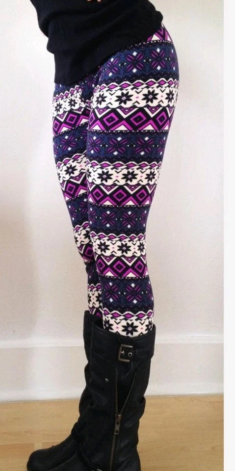 Leggings para mujer estampado Fair Isle talla única EE. UU. 4-10 multicolor Foto 2 de 3