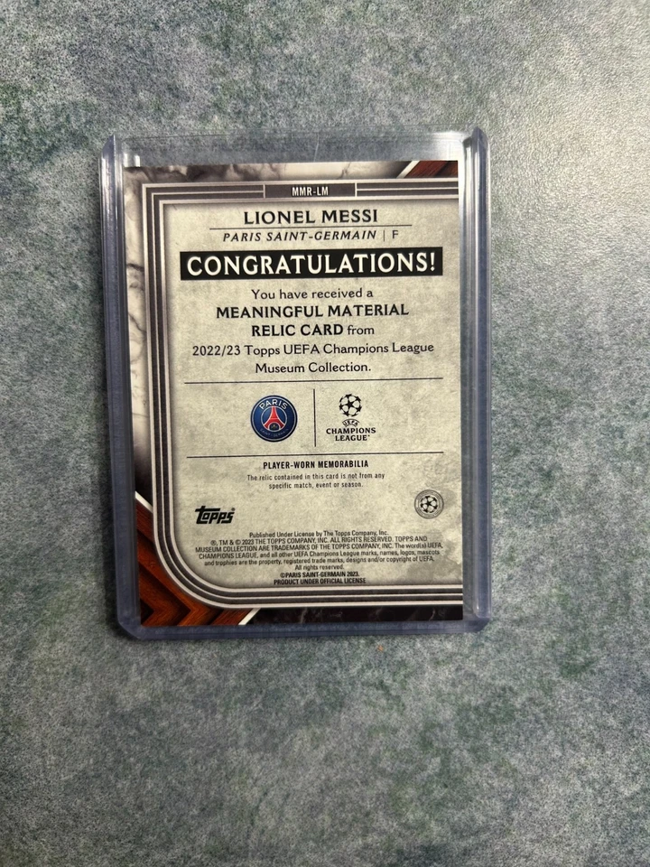 Lionel Messi 23/25 Meaningful Material Relic PSG Topps Museum UCL 2022/23 Patch - Image 2 of 4