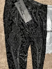 punk rave Brand Gothic Cut Out, Stretch Velvet Leggings Very Ornate Beadwork