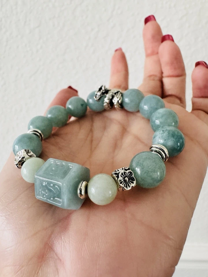 Pulsera de jadeíta natural hágalo usted mismo 5,5 pulgadas Foto 2 de 4