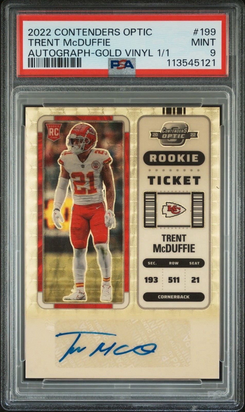 Trent McDuffie Panini Contenders Optic #199 Autograph-Gold Vinyl 1/1