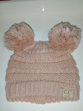 C.C Baby Double Pom Knit Beanie Hat Soft Pink Winter Knit Infant Todders