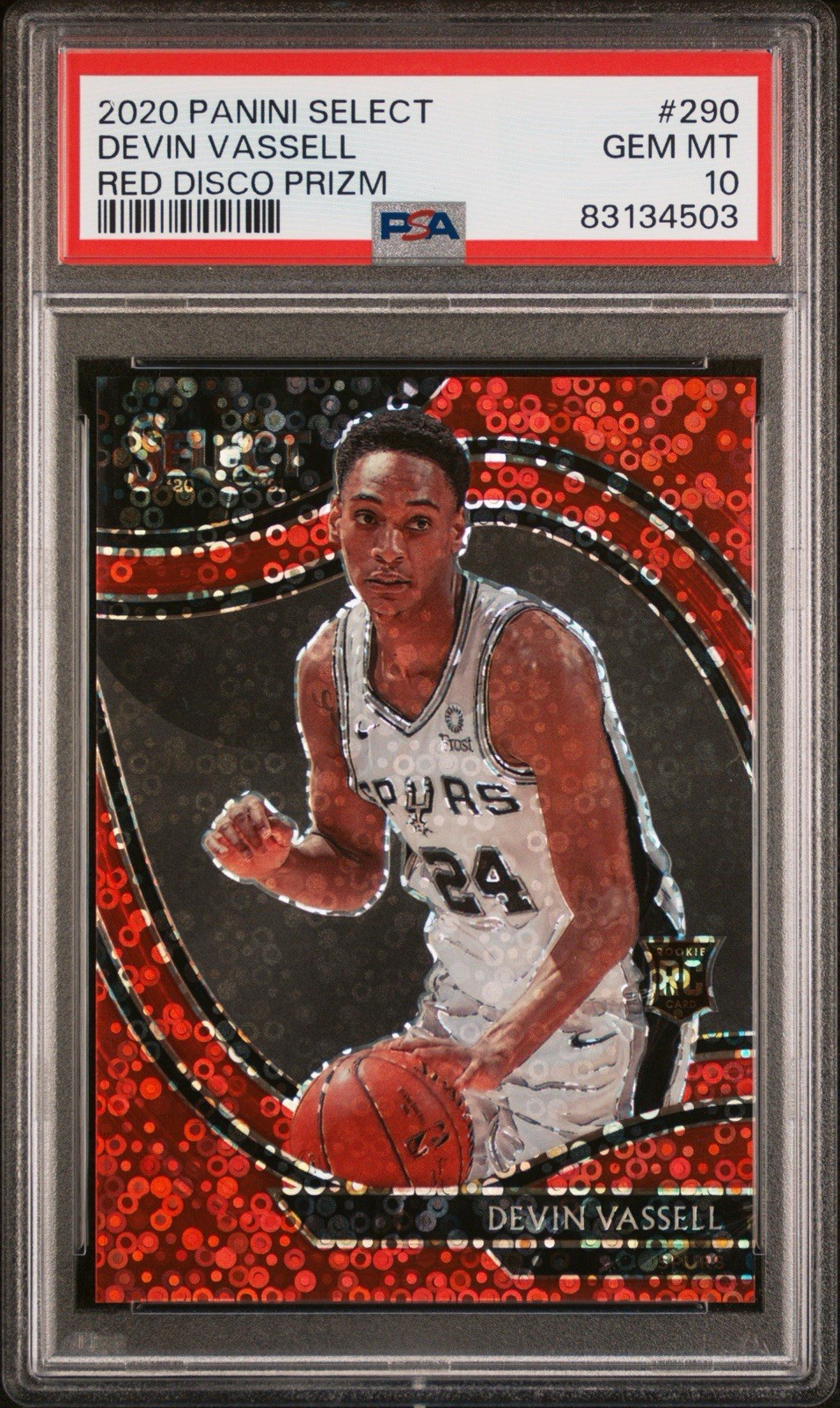 PSA 10 RED DISCO PRIZM/49 2020-21 Select Devin Vassell RC Spurs Courtside Rookie