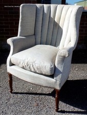 Antique Howard style armchair barrel back porters chair mahogany frame stamped