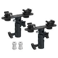 Camera Flash Bracket, 2 Pack E-Shape Light Stand Adapter Double Head, Black