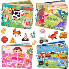 4 Pack DIY Montessori Busy Book for Toddlers, Montessori Quiet Book for , Veh...