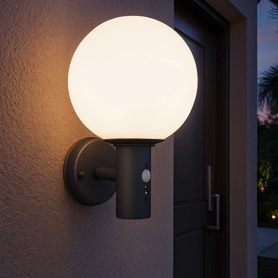 Hauswandlampe Wandleuchte Außenleuchte Bewegungsmelder Glas LED Kugel anthrazit - Bild 4 von 4