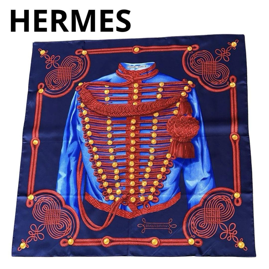 Hermes Kare 90 Scarf Brandenburg Ornament Navy Silk Twill 1Q32