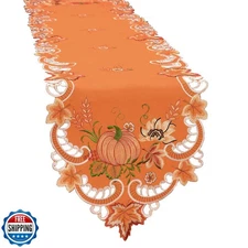 Simhomsen Embroidered Pumpkins Orange Table Runner for Fall, Autumn and Thank