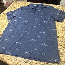 Travis Mathew Golf Shirt Mens XL Navy Blue Geometric Short Sleeve Casual Polo Cp