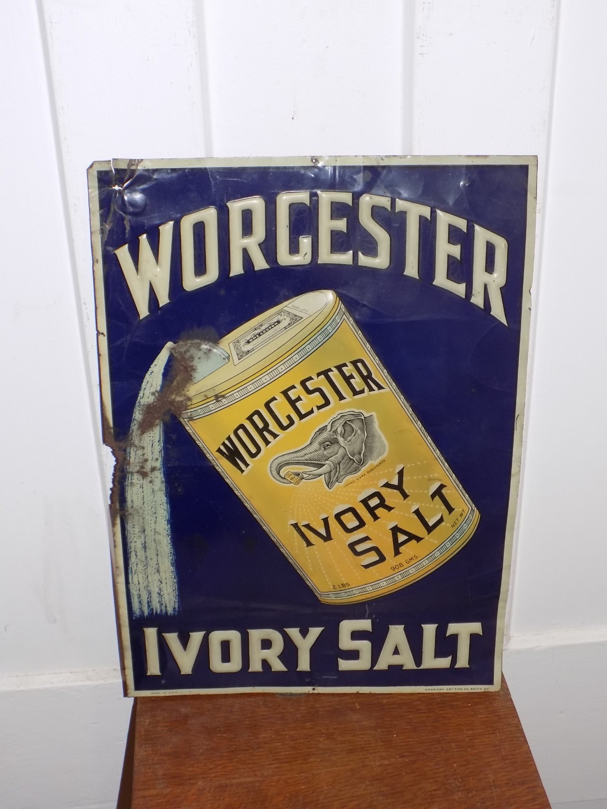 Vintage Worcester Ivory Salt Embossed Tin Sign