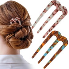 2 Pcs Large French Hair Pin, U Shaped French Hair Pins for Women, 3-Prong Hair P