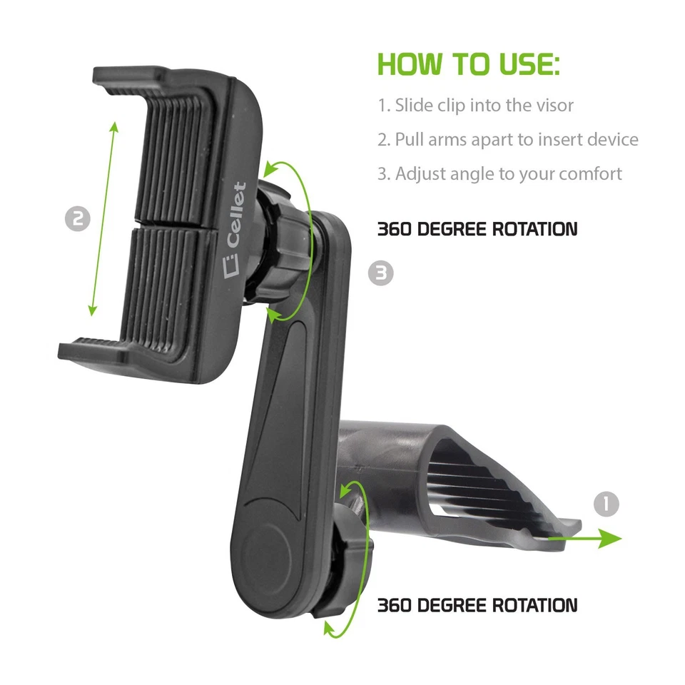 Cellet Car Sun Visor Clip Phone Holder 360° Rotating Mount for device up to 4.7" - Image 3 of 4