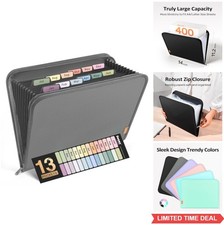 Accordion File Organizer 13 Pocket Zipper Expanding Folder A4 Letter Size 400