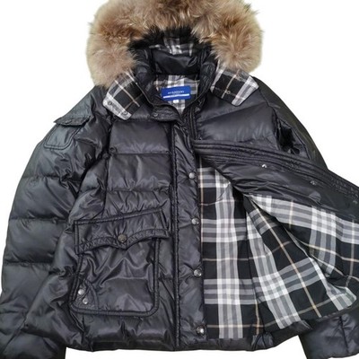BURBERRY BLUE LABEL Down Jacket Black 40 L Fur Hood 3-Way Authentic Japan Y2K