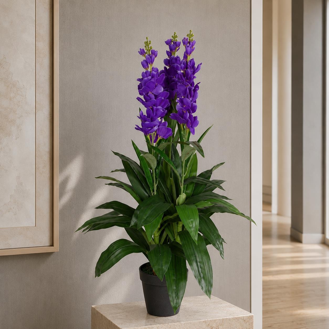Artificial Cymbidium Orchid Plant 100cm Purple Realistic Faux Indoor Home Office