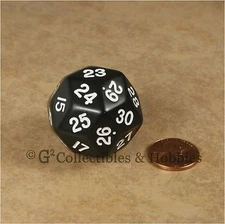 NEW Black D30 Opaque 30 Sided Dice D&D RPG Game 30mm Koplow 