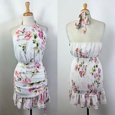 Guess White Flower Mini Ruffle Halter Dress Rushed Fairy Coquette Romantic Large