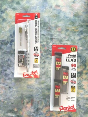 Pentel GraphGear 1000 Mechanical Pencil 0.5mm Chrome & Gray Bundle NEW