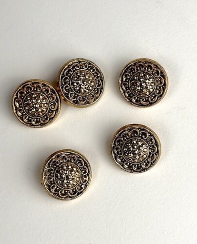 Five Ornate Filigree Gold Tone 22mm Vintage Buttons Lot - Picture 3 of 9