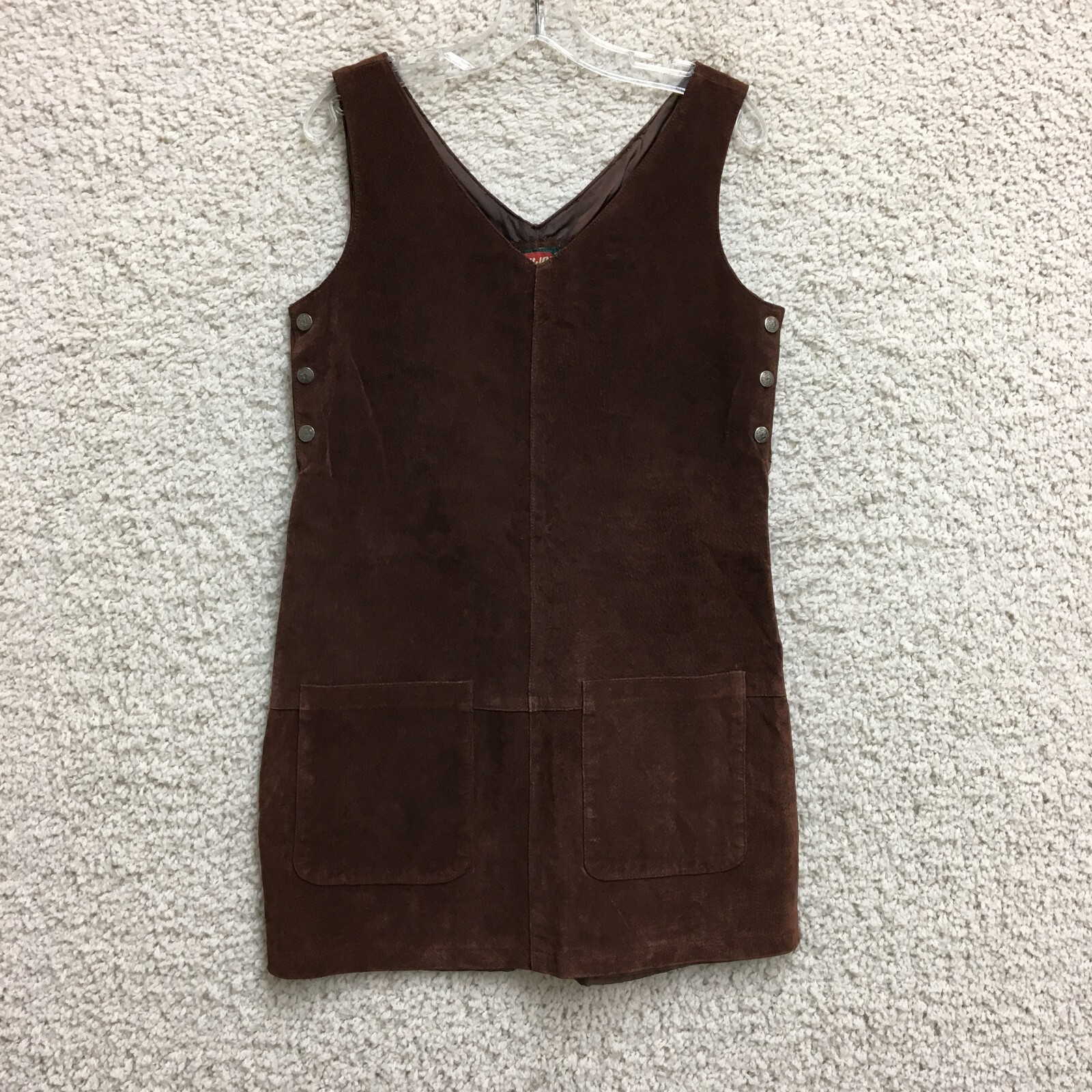 Joujou Dress Large Adult Brown Leather V Neck Mini Sleeveless A Line Womens L