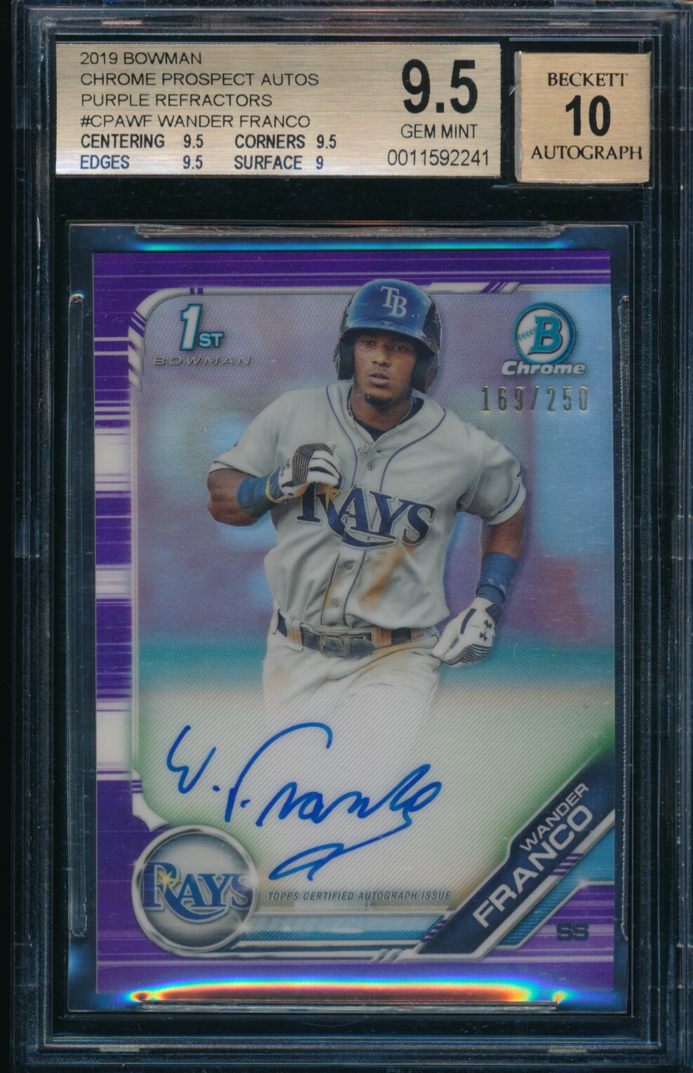 BGS 9.5/10 WANDER FRANCO AUTO 2019 Bowman Chrome PURPLE REFRACTOR #/250 GEM MINT