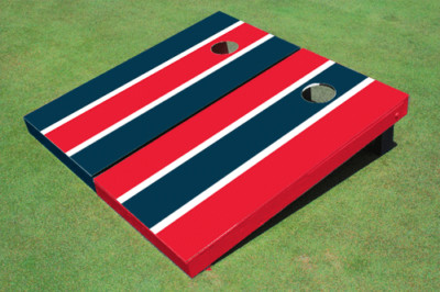 Red And Navy Alternating Long Stripe Custom Cornhole Board - Aat-1371