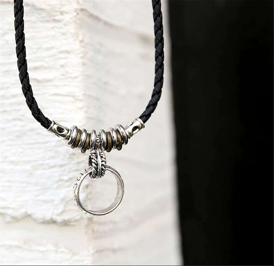 Charm Men's Wolf Tooth Pendant Leather Beaded Weaved Necklace Gift Boho Jewelry - Image 3 of 4