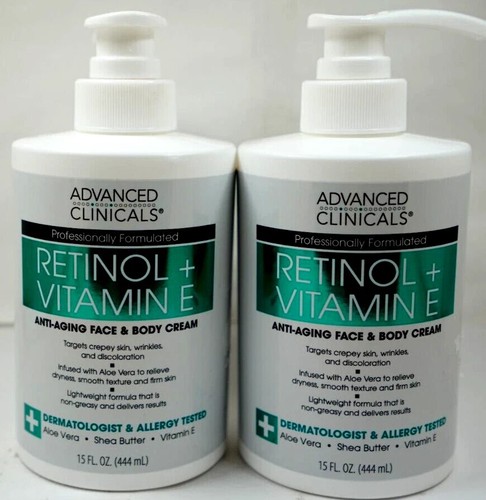 (2-Pack) ADVANCED CLINICALS ~ RETINOL + VITAMIN E Anti-Aging FACE & BODY CREAM