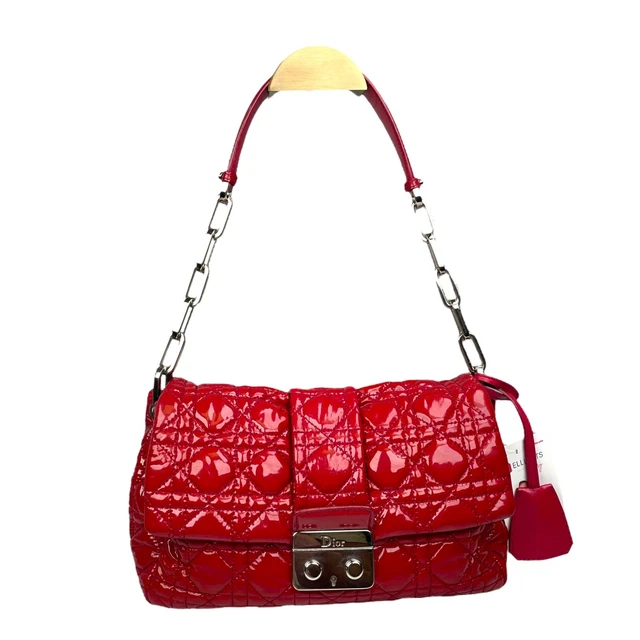 Christian Dior Red New Lock Patent Cannage Quilted Flap Shoulder Chain Purse