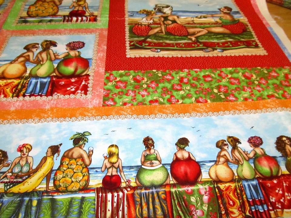 Fruit ladies  Dicke Frauen  Obstfrau Panel  Patchworkstoff  Baumwolle  60x110cm - Bild 3 von 4