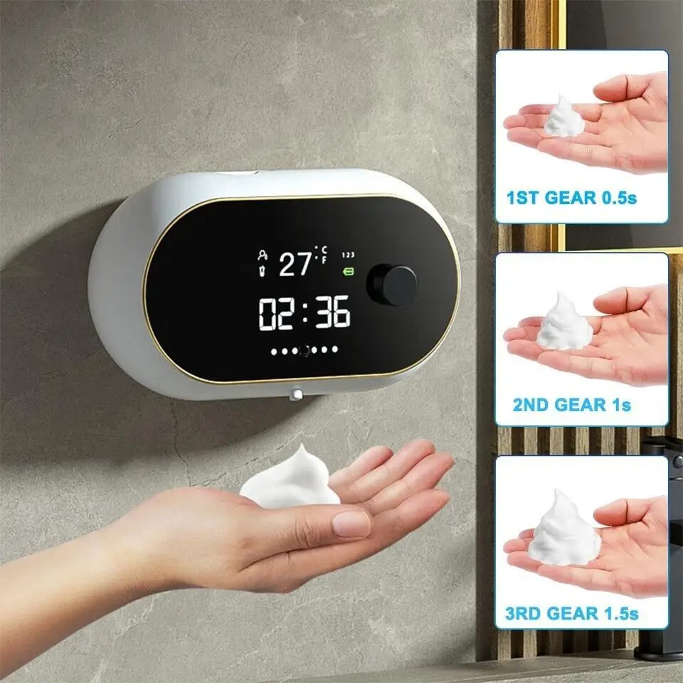Distributeur automatique de mousse rechargeable 350ml avec thermomètre noir
