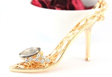 Heels Stiletto Bronze Stone Crystal Keychain Charm Cute Gift Accessory 01148