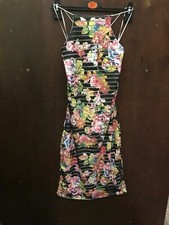 BLACK FLORAL SLEEVELESS BODYCON DRESS SIZE 10 BY MISSI BNWT