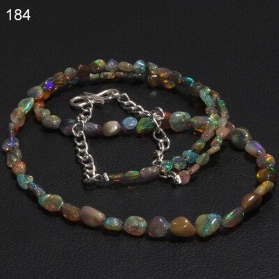 Supreme Black Ethiopian Welo Fire Opal Smooth Necklace Gemstone Tumbled Opal