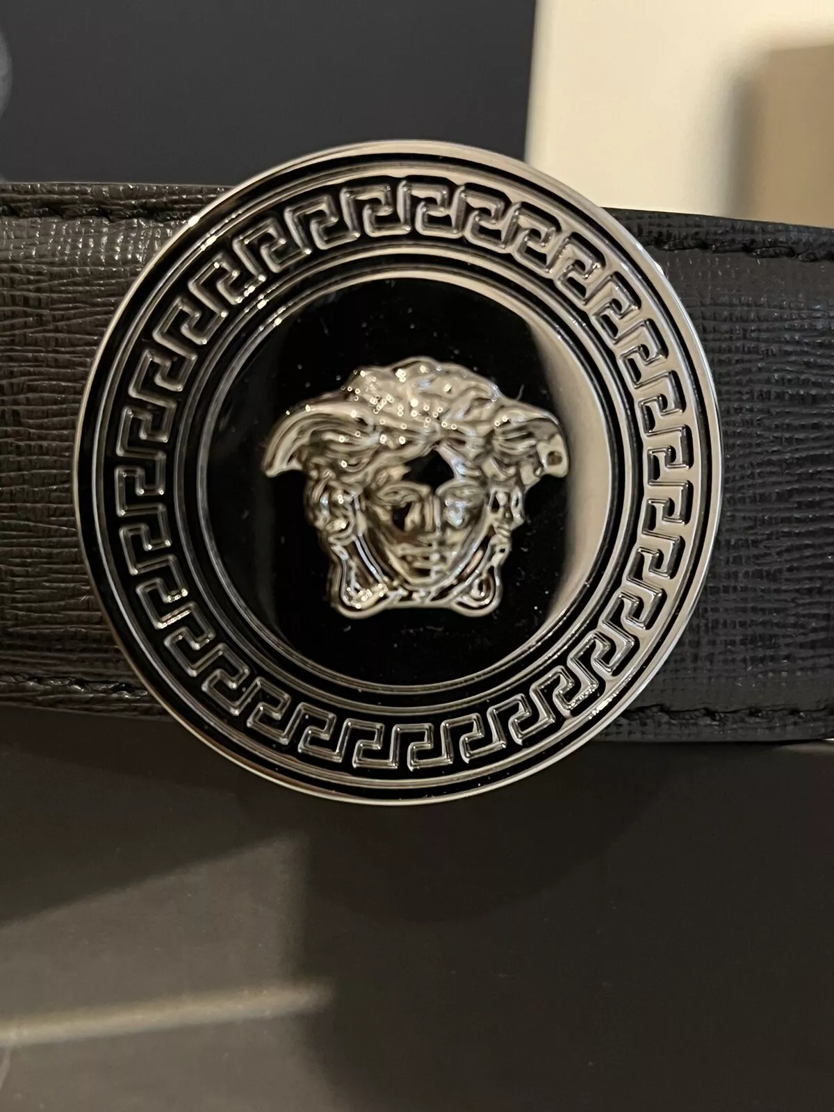 VERSACE Cintura in pelle Medusa Nero & Argento Made In Italy