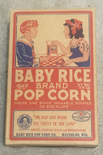 VINTAGE C1914 BABY RICE BRAND POP CORN CARDBOARD BOX, WATERLOO WIS, UNUSED