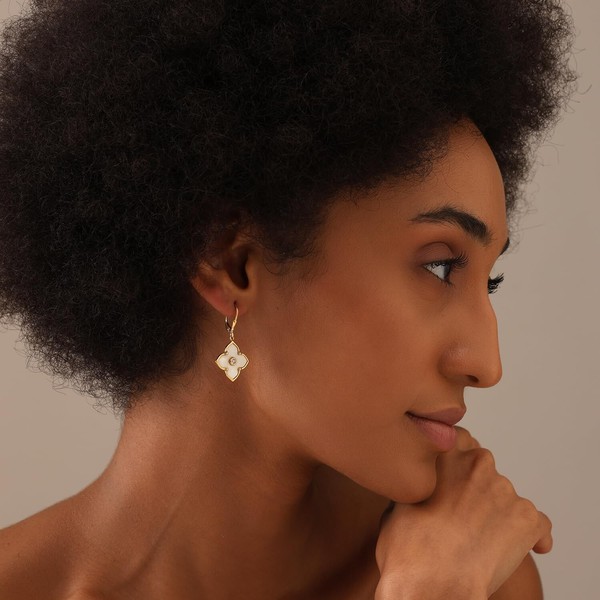 Alternate view of 14k Gold-plated Jewelry Mother Pearl Clover Drop Earrings For Women 35mm