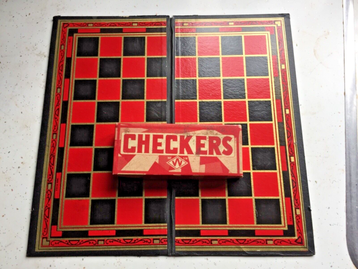 antique vintage art deco checkers game board wood pieces 1930s