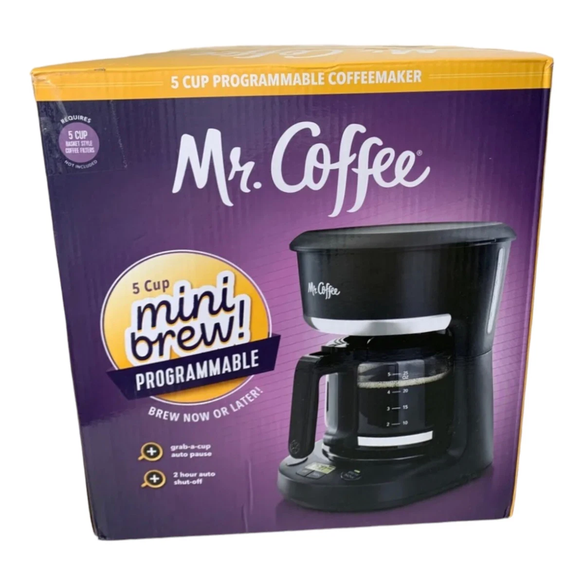 Mr. Coffee 5-Cup Programmable Coffee Maker, 25 oz. Mini Brew, Brew Now or  Later