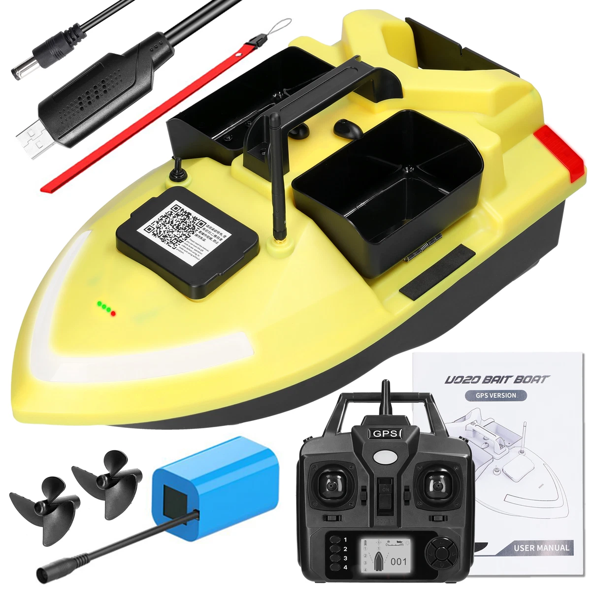 GPS RC Fishing Bait Boat 500m Fish Finder Automatic Cruise/Return W/ Night  Light