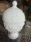 VINTAGE AVON  MILK GLASS PEDESTAL OVAL CANDY DISH WITH LID