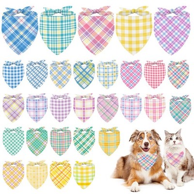 60Pcs Easter Spring Dog Bandana Pastel Plaid Triangle Pet Scarf Adjustable Puppy