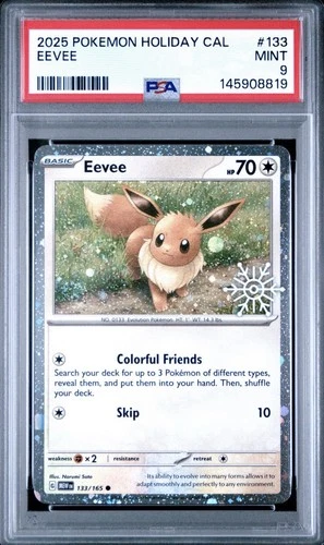 EEVEE COSMOS HOLO 2025 POKEMON HOLIDAY CALENDAR 133 PSA 9 MINT PROMO STAMP