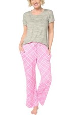 MUK LUKS Women's Cloud Knit Short Sleeve and Pant Pajama Set Pink Pld